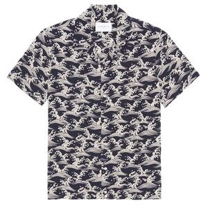 Sandro Paris Waves Camp Shirt Men’s Size M Navy & White Short Sleeve Button-Up